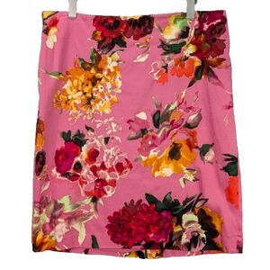 Talbots Pink Florals Lined Pencil Skirt Back Slit Boho Career Office‎ Work Sz 16